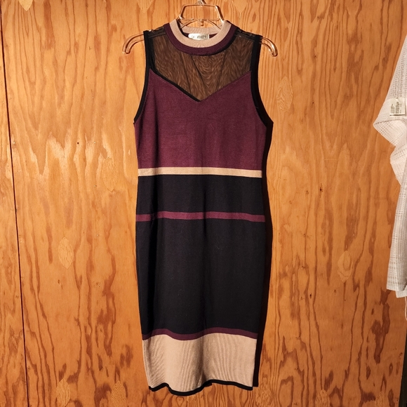 NWOT Say What? Colorblock Sheer Neckline Knit Dress Size Medium - Picture 4 of 9